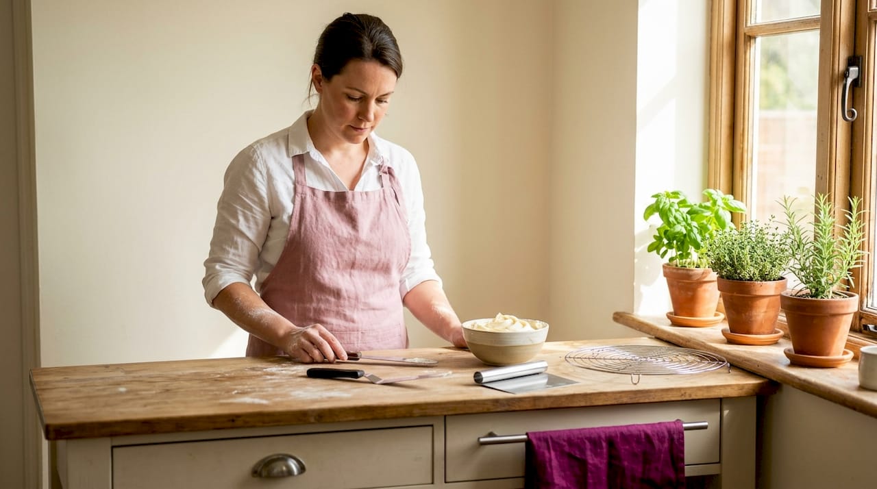 Baker preparing cake decorating tools